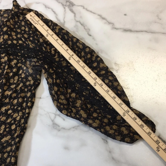 Tracy Reese Brown Black Floral Silk Blouse Womens Medium‎ Long Sleeve Sheer - Picture 9 of 11